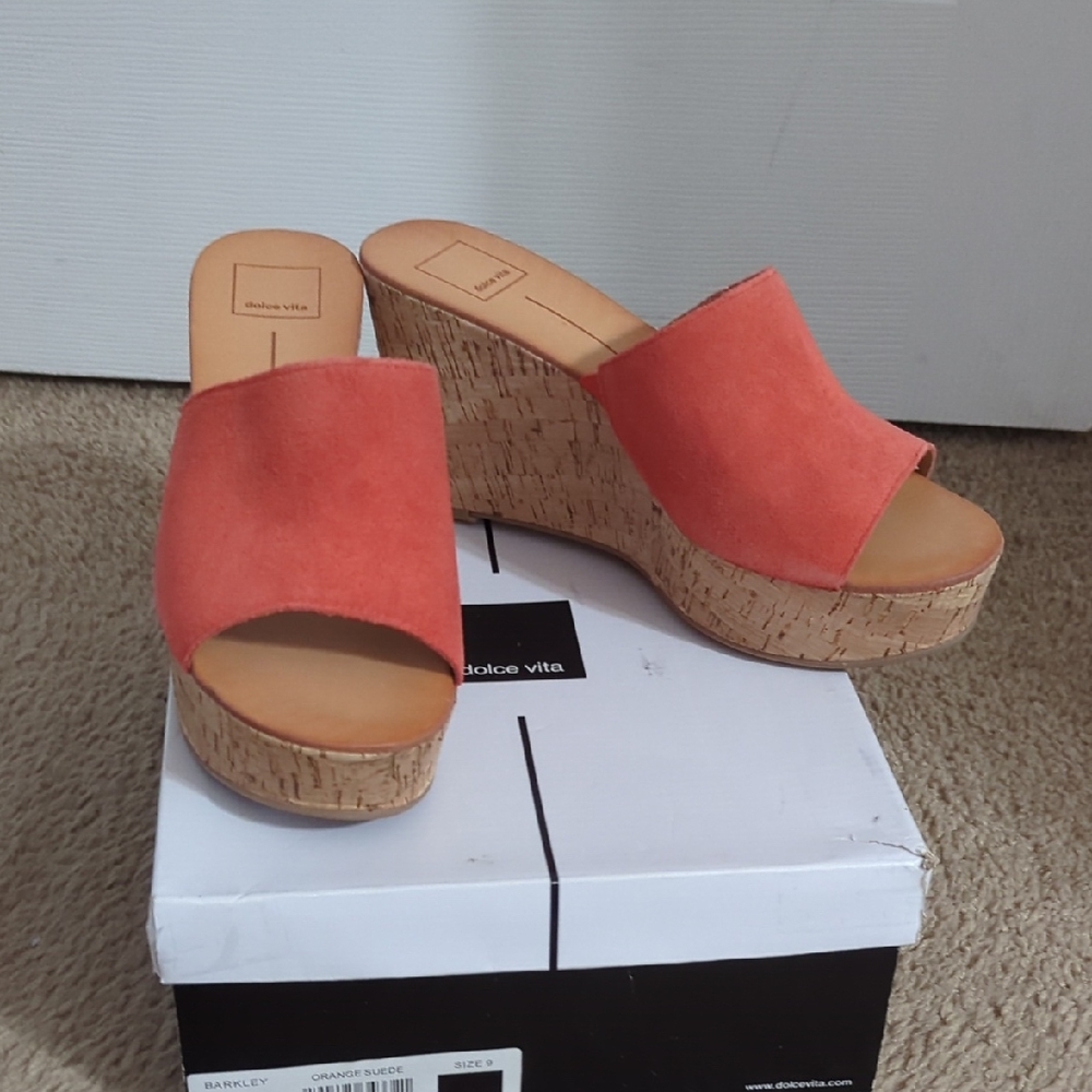 Dolce Vita Orange Wedge Shoes with Cork Heel